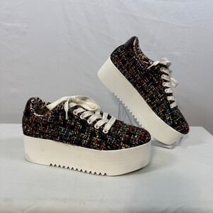 Betsey Johnson Platform Sneakers Tweed Leopard Trim Chunky Platform Sole Size 7M